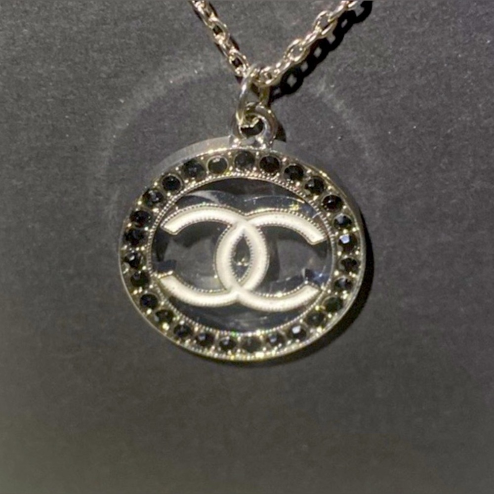 AUTHENTIC CC CHANEL Stamped Necklace with Silver and Black Accents - Picture 3 of 3